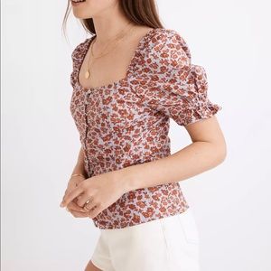Madewell Floral Button-Front Smocked-Back